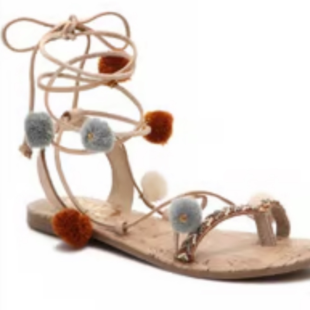 CIRCUS BY SAN Edelman wrap Pom Pom sandals . Size 8 1/2. New
